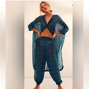 NWT Free People green + black harem pant perfect for swim or sleep size S